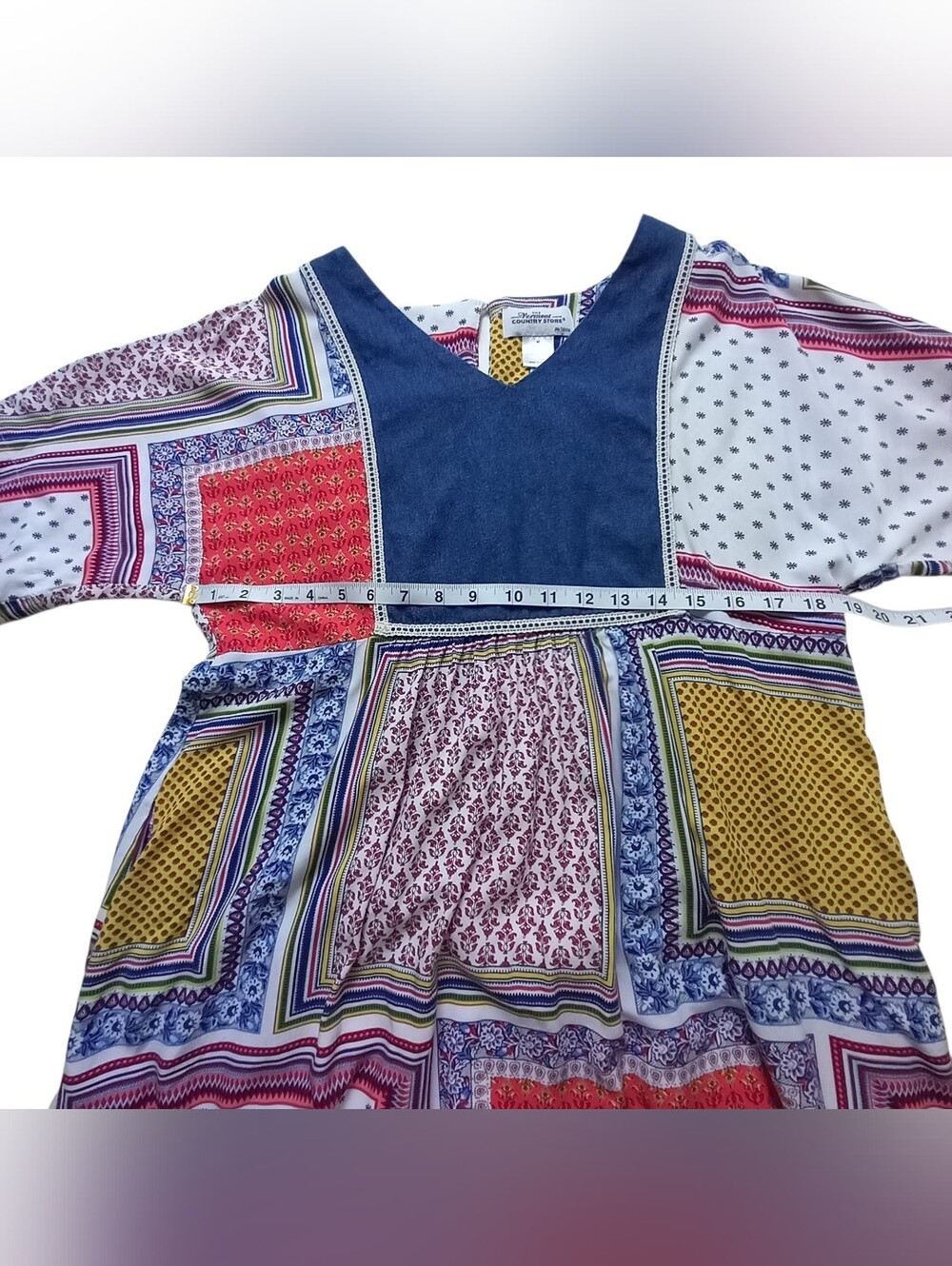 Vermont Country Store Patchwork Dress Medium Boho Cottagecore Prairie Pockets - Picture 15 of 16